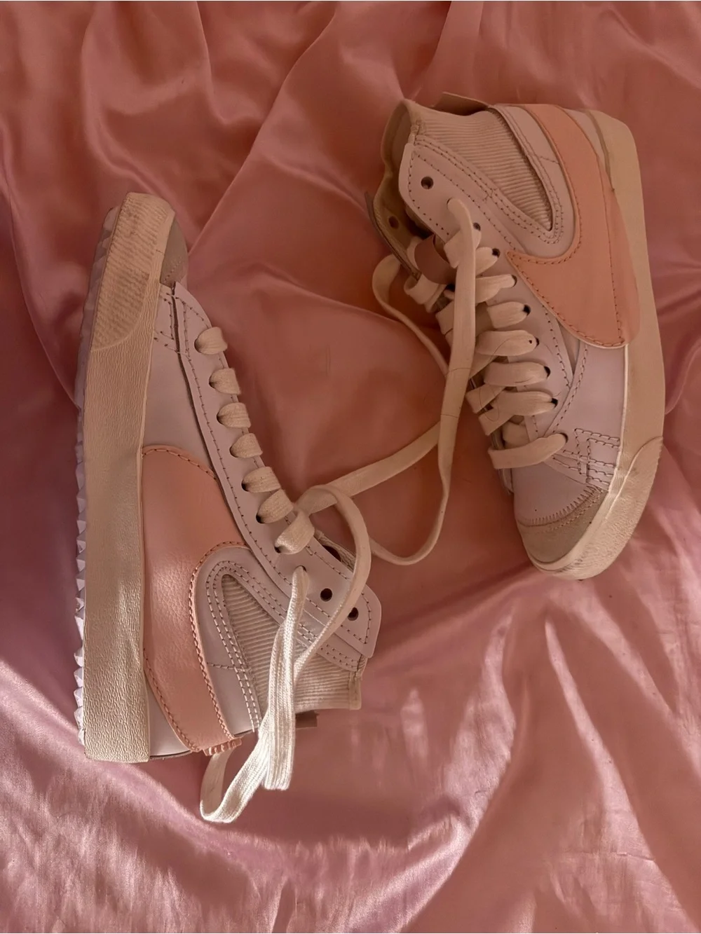 Nike Women's Pink and Cream High-Top Sneakers
